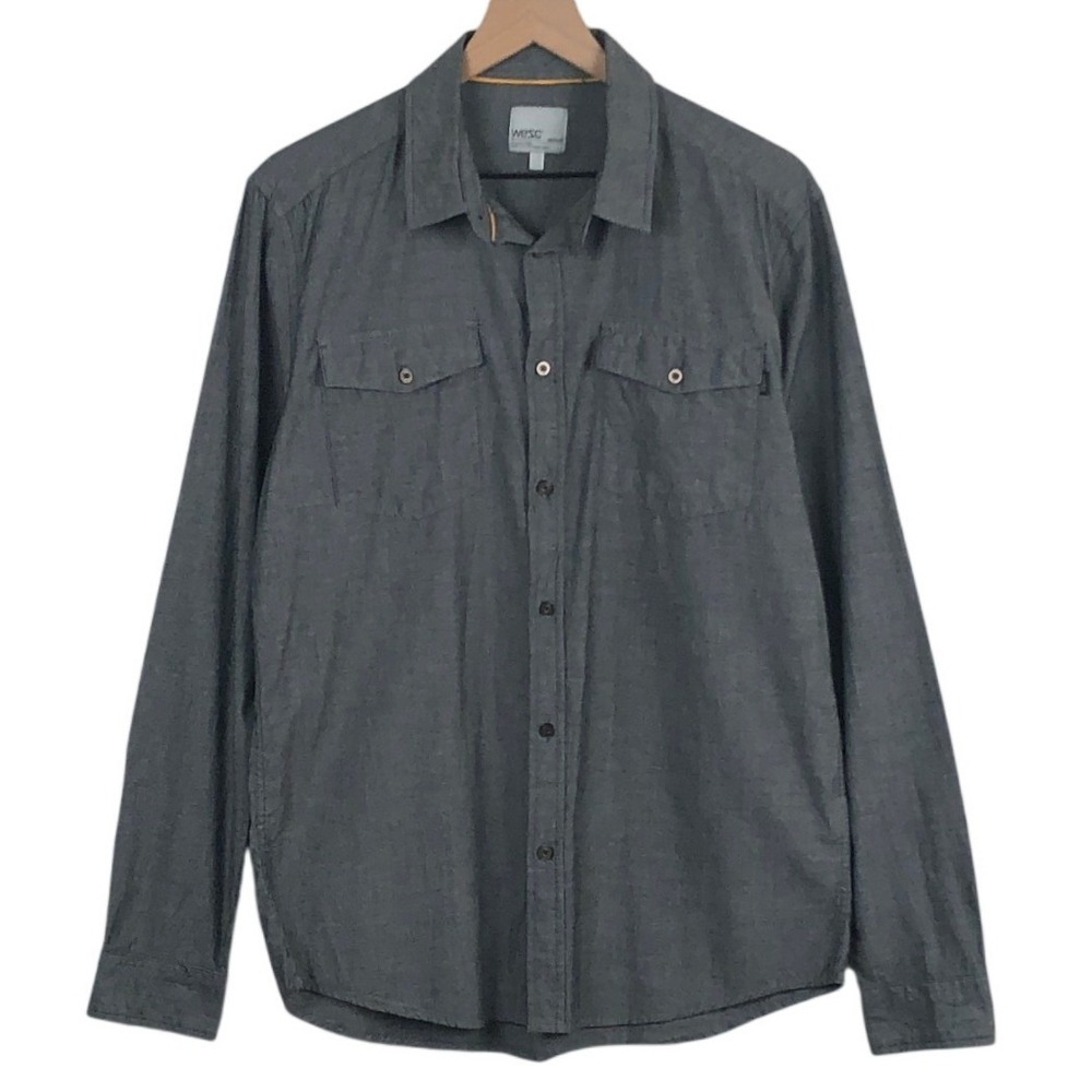 WESC Udo 100% Cotton Button Up Regular Fit Shirt Men's M Grey L/S C406743